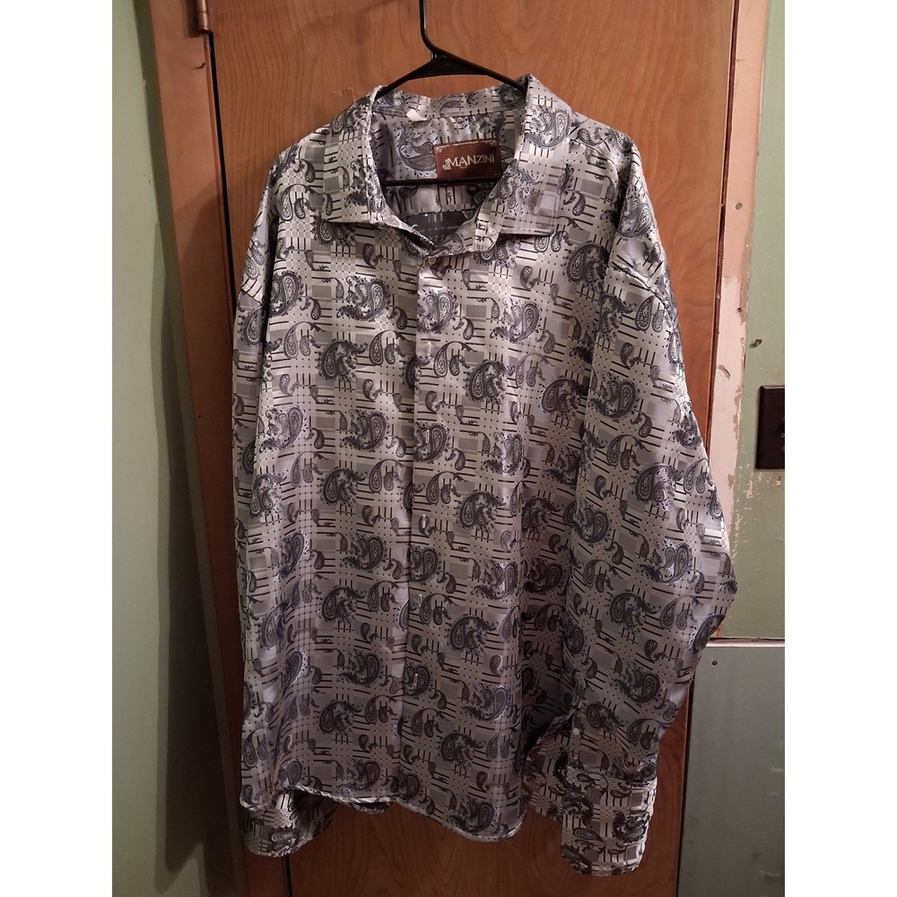 MANZINI Men's Gray Paisley Print Button-Front Dress Shirt size 5X